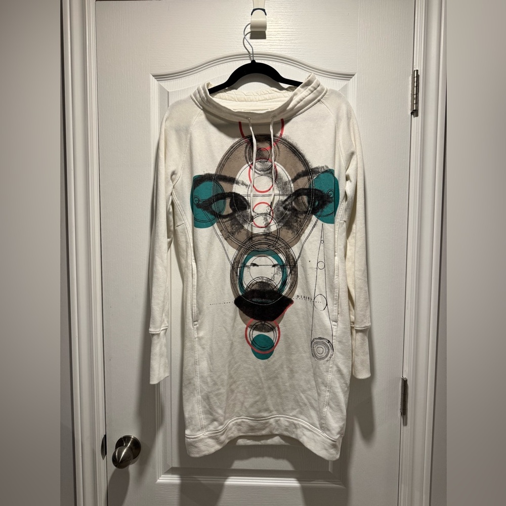 211-Diesel Abstract Print Cowl Neck Sweatshirt Dress | Long Tunic w/ Pockets